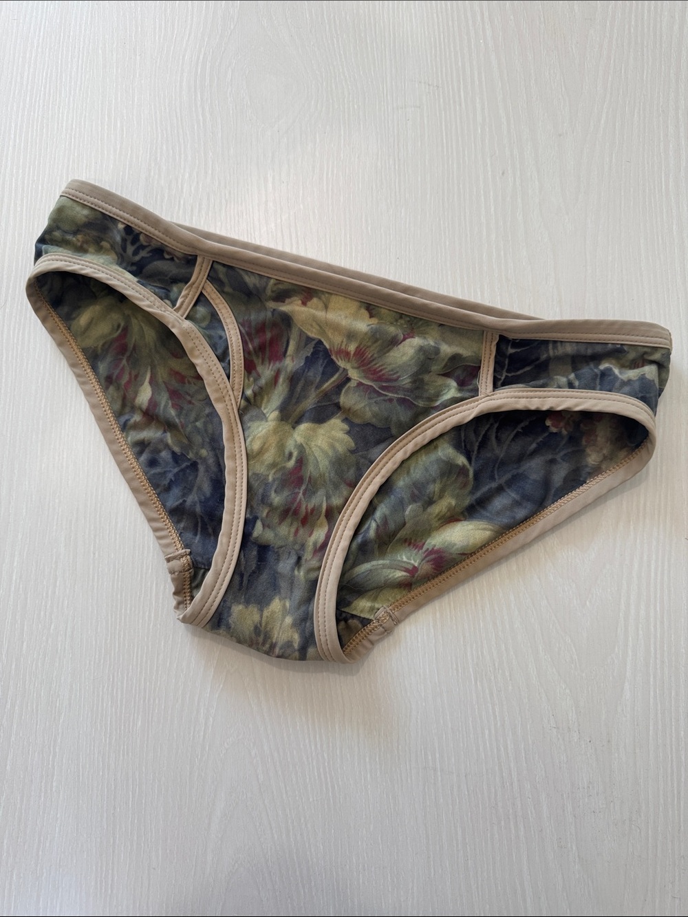 Boys + Arrows Olive Floral Bikini Briefs with Beige Trim